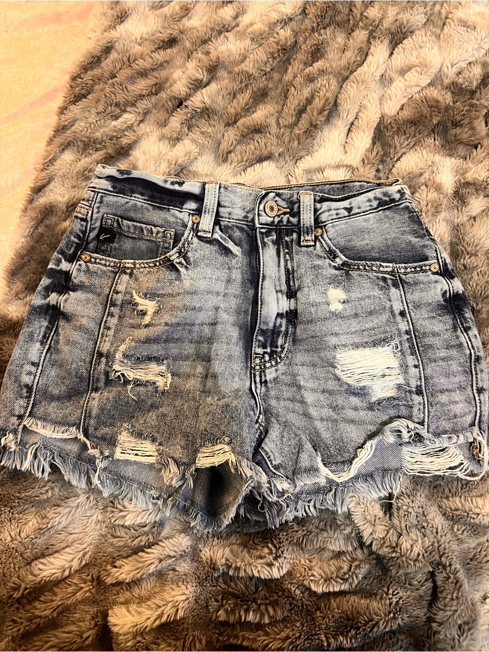 KanCan Distressed Light Wash Denim Shorts